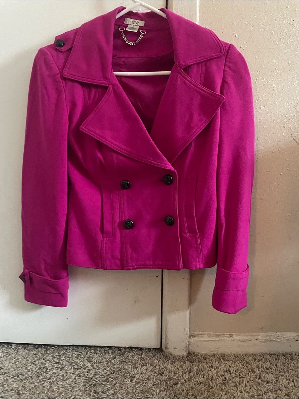 Cato Women's Double-Breasted Peacoat Jacket - Fuchsia